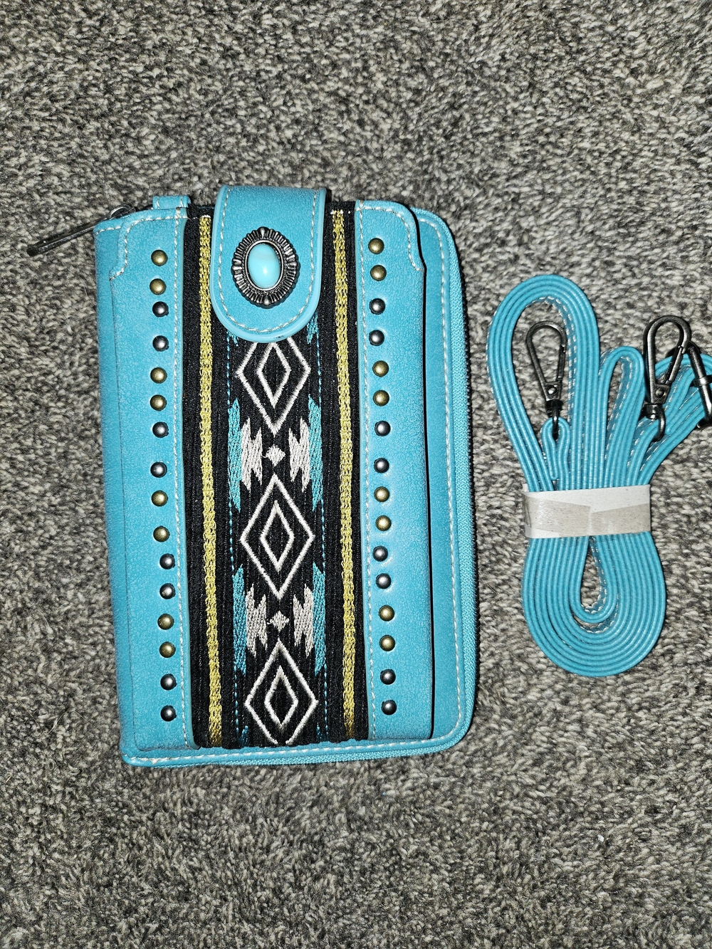 American Bling Turquoise Aztec Crossbody Wallet with Strap